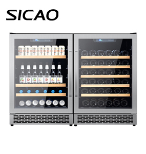 SICAO 300L ภายใต้เคาน์เตอร์กระจกดิสเพลย์สแตนเลสพัดลมระบายความร้อนคอมเพรสเซอร์ครัวเครื่องดื่มและตู้แช่ไวน์